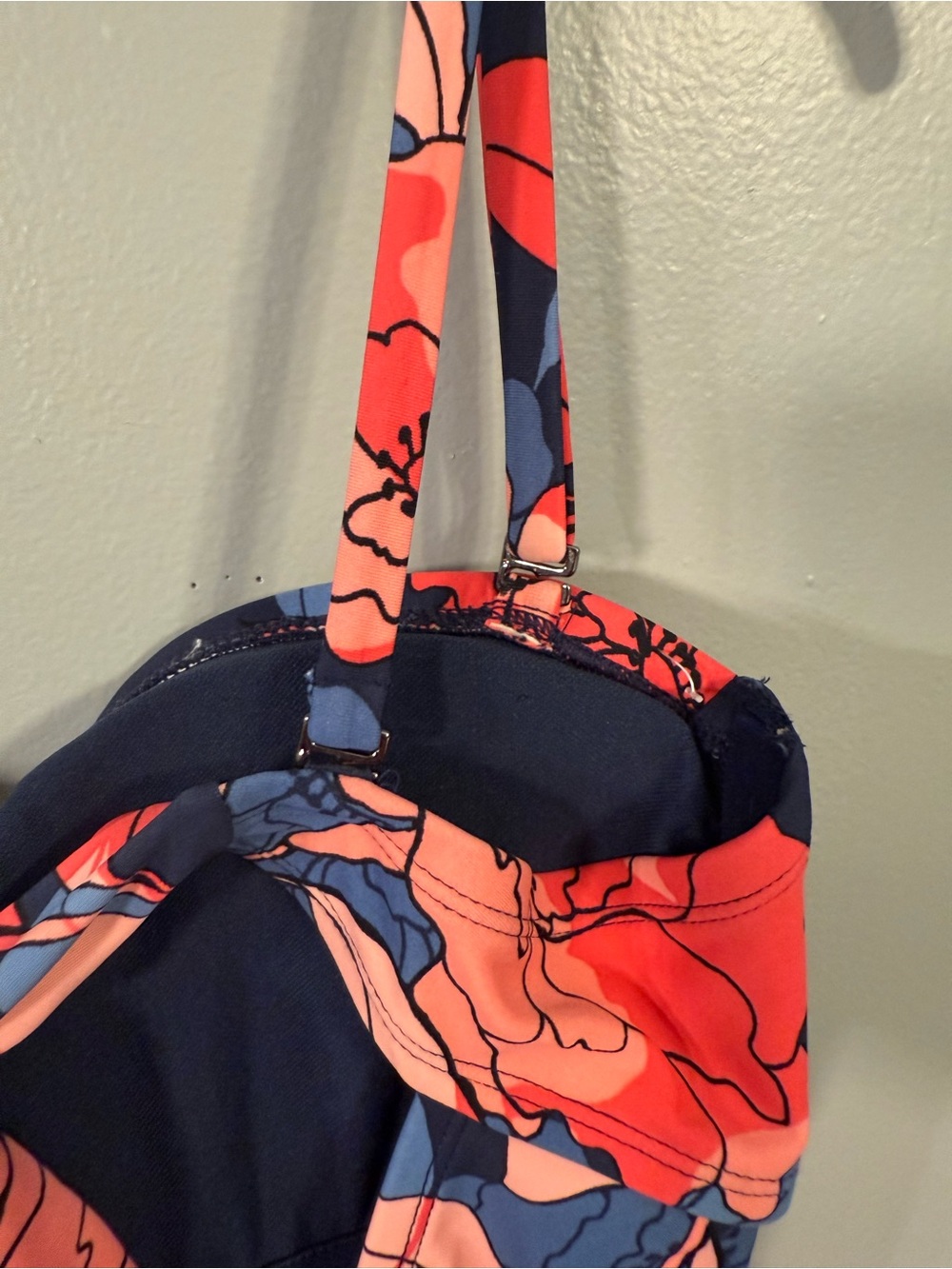 Kona Sol Floral One Piece Swimsuit Navy Coral Pink Tummy Control Removable Strap - Picture 4 of 10